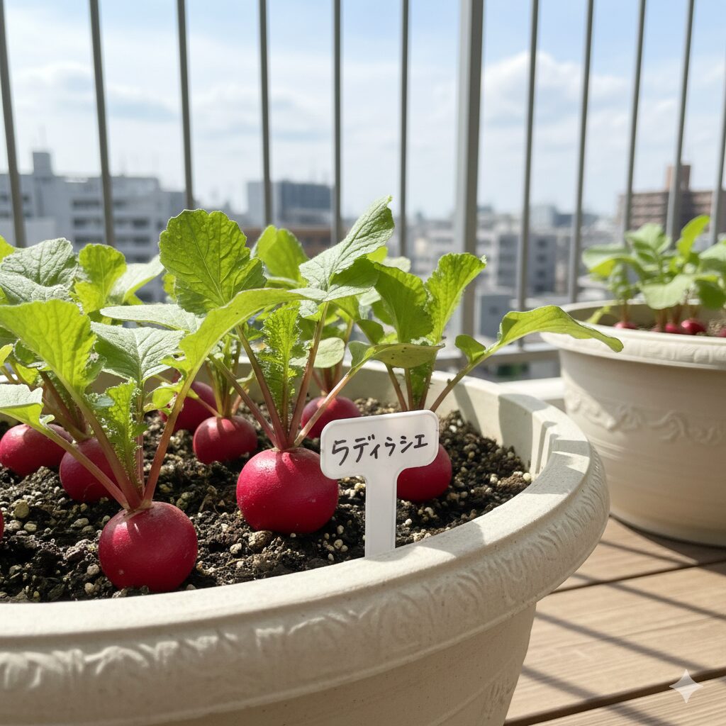 春の家庭菜園｜プランターで育てたラディッシュ（はつか大根）の収穫直前の様子