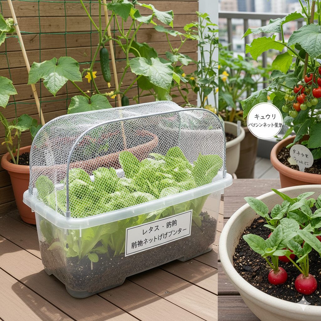 レタスのプランター栽培｜防虫ネットで虫対策している春の家庭菜園