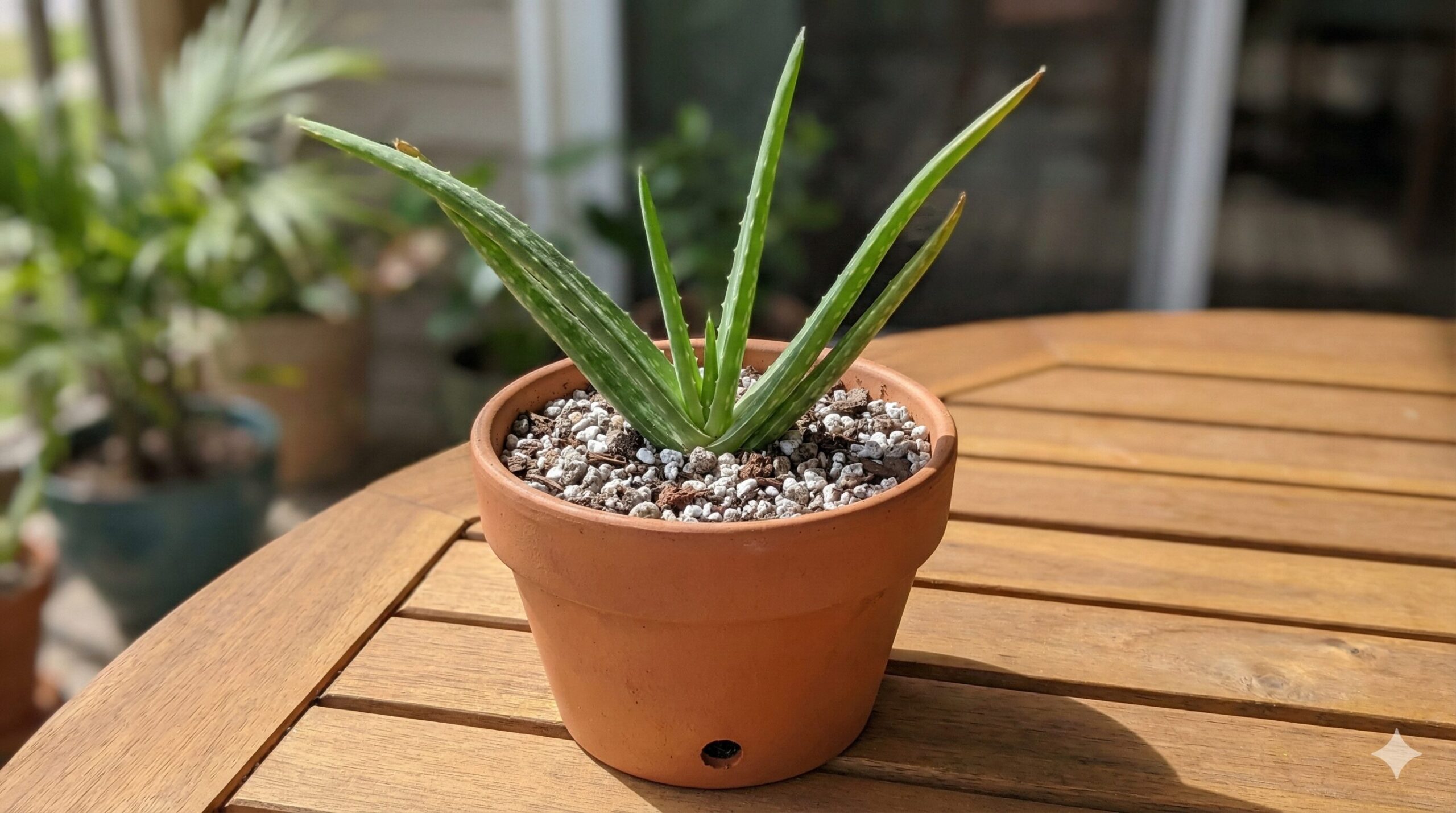 明るく風通しの良い窓辺で健康に育つアロエベラ。日々の観察を通じて、葉のハリや色ツヤをチェックしている、まとめのライフスタイルイメージ。